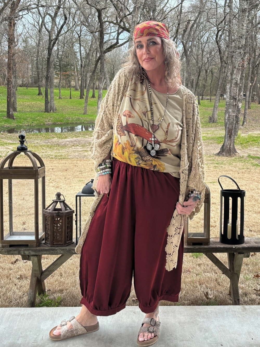 Jaded Gypsy Palazzo Beauty PantsRelaxed Wide-Leg Pants in Deep Wine